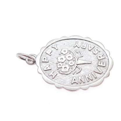 LAMODE 925 Sterling Silver Vintage Happy Anniversary Charm Pendant