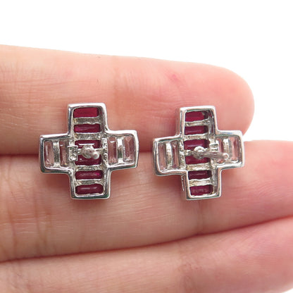 925 Sterling Silver Lab-Created Ruby & C Z "X" Shape Earrings