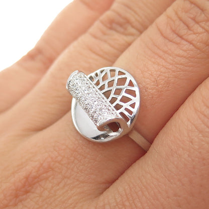 925 Sterling Silver Round-Cut C Z Modernist Lotus Ring Size 7