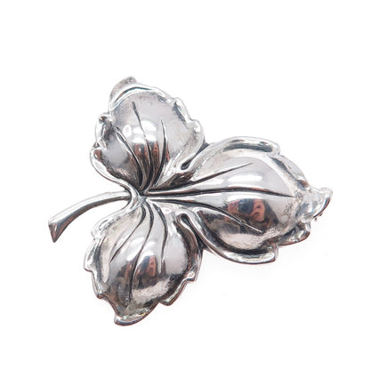 JEWELART 925 Sterling Silver Antique Art Deco Floral Leaf Oxidized Pin Brooch