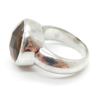 925 Sterling Silver Vintage Real Tiger Eye Modernist Ring Size 7.25