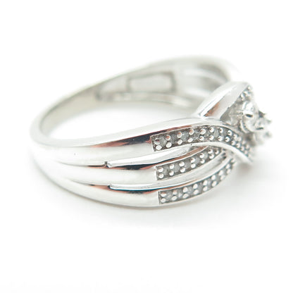 925 Sterling Silver Real Round-Cut Diamond Bypass Ring Size 8.25