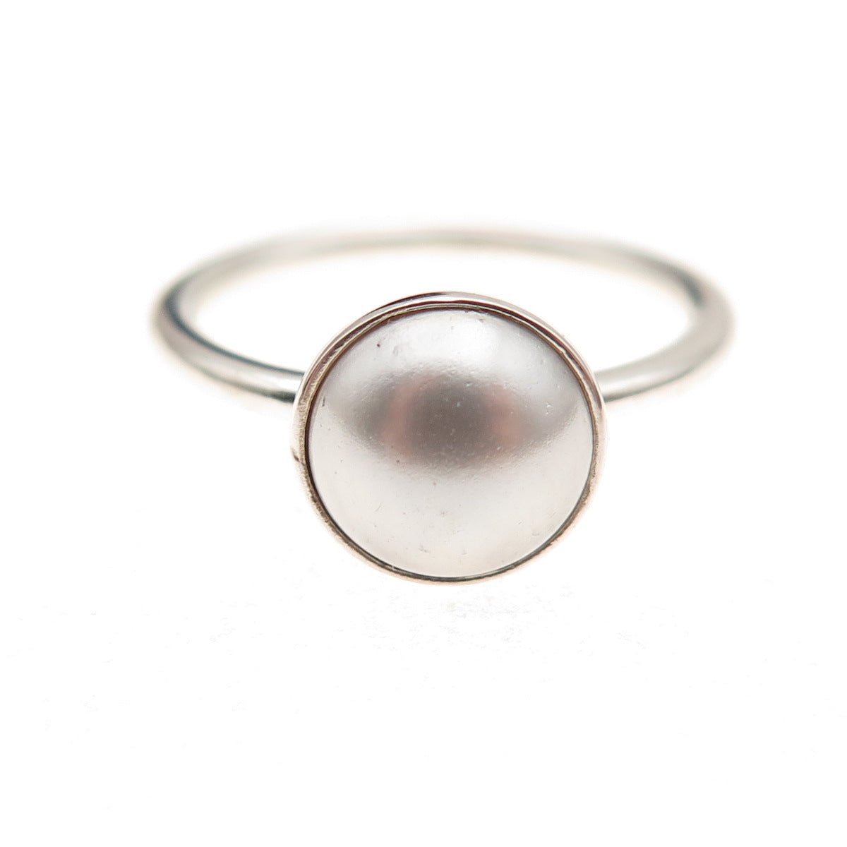 Pandora 925 Sterling Silver Faux Pearl Droplet Ring Size 6