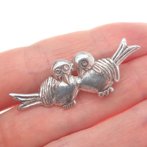 925 Sterling Silver Vintage Mexico Bird Couple Oxidized Pin Brooch