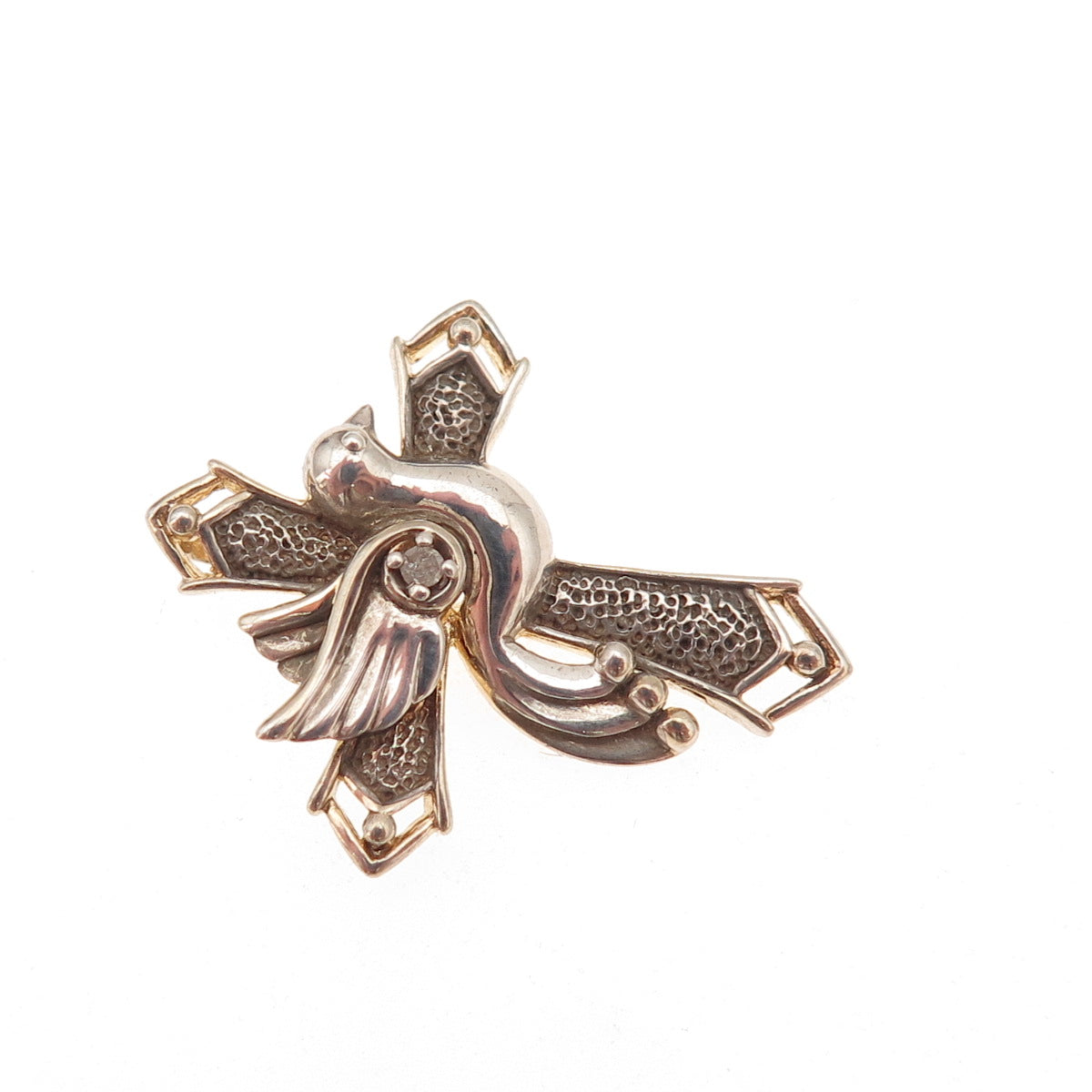 925 Sterling Silver 2-Tone Vintage Real Diamond Holy Spirit Cross Slide Pendant