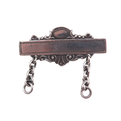 925 Sterling Silver Antique Art Deco Nameplate Oxidized Pin Brooch