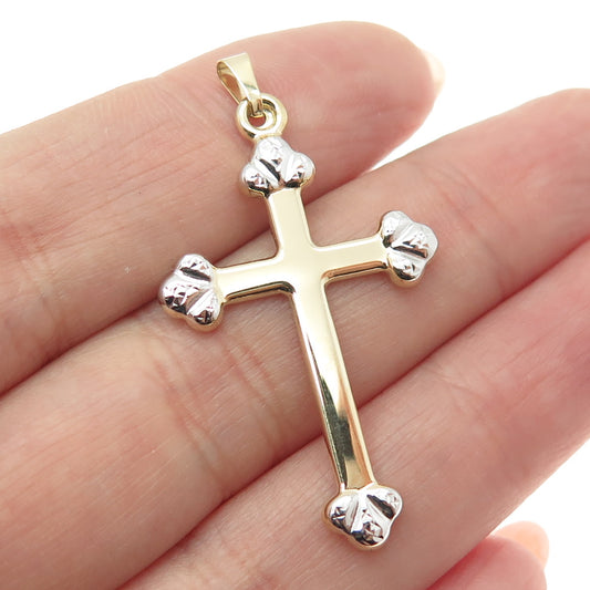 14K Yellow & White Gold Cross Religious Charm Pendant