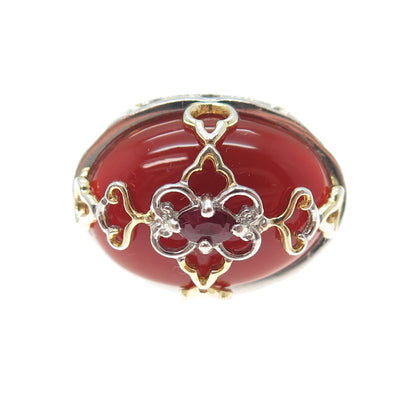 MICHAEL VALITUTTI Gems En Vogue Sterling 2-Tone Carnelian & Ruby Ring Size 5.25
