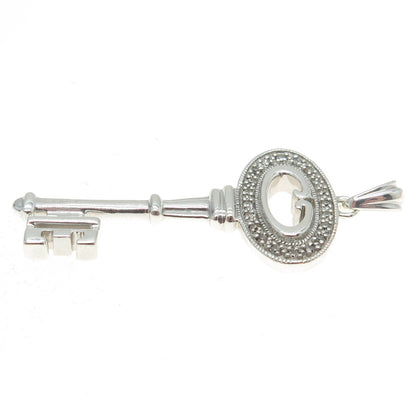 925 Sterling Silver Real White Diamond Key Pendant