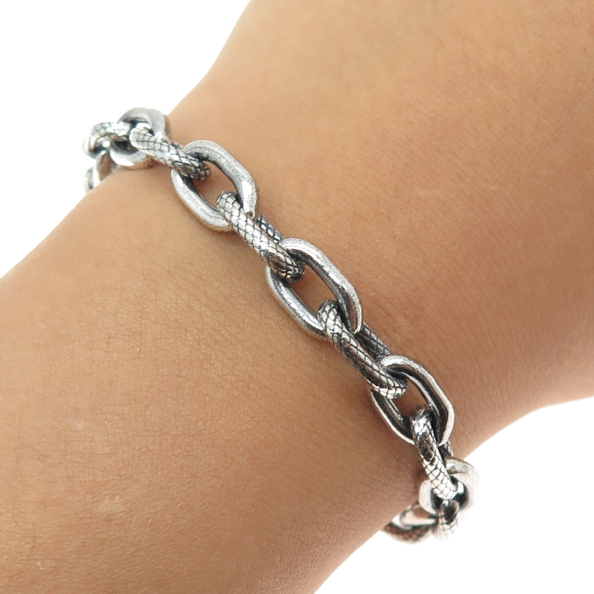 925 Sterling Silver Vintage Oxidized Cable Link Bracelet 9"