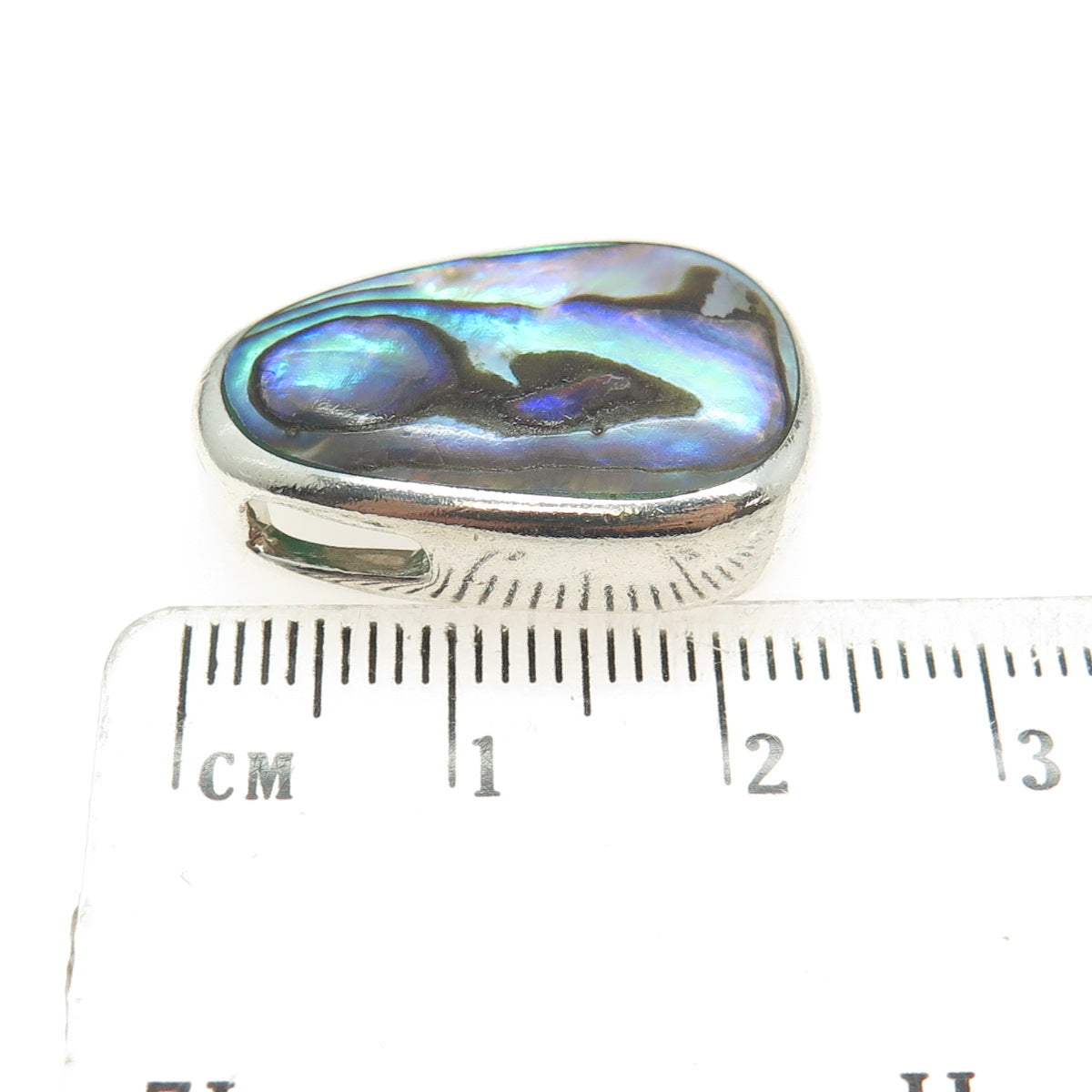 925 Sterling Silver Vintage Real Abalone Shell Modernist Slide Pendant