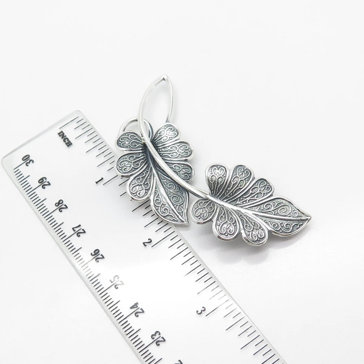 925 Sterling Silver Vintage Beau Double Leaf Large Pin Brooch