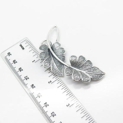 925 Sterling Silver Vintage Beau Double Leaf Large Pin Brooch