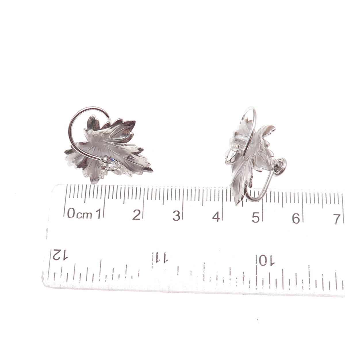 Carl Art Sterling Silver Antique Art Deco Rhinestone Floral Screw Back Earrings