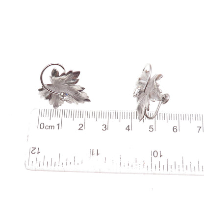 Carl Art Sterling Silver Antique Art Deco Rhinestone Floral Screw Back Earrings