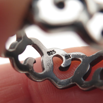 925 Sterling Silver Vintage Heart Link Oxidized All Around Band Ring Size 6.25