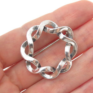 BEAU 925 Sterling Silver Vintage Modernist Woven Circle Oxidized Pin Brooch