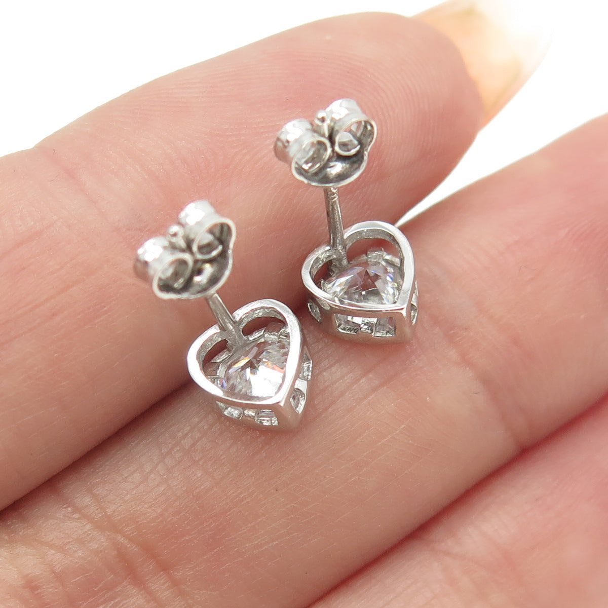 925 Sterling Silver Heart-Cut Shaped C Z Stud Earrings