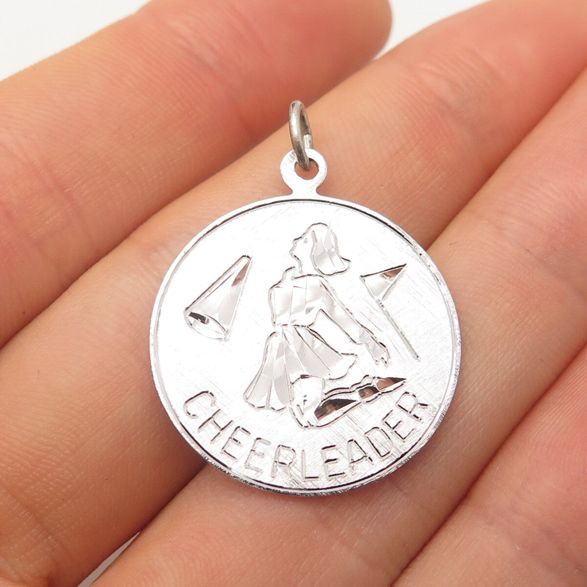 925 Sterling Silver Vintage "Cheerleader" Round Pendant