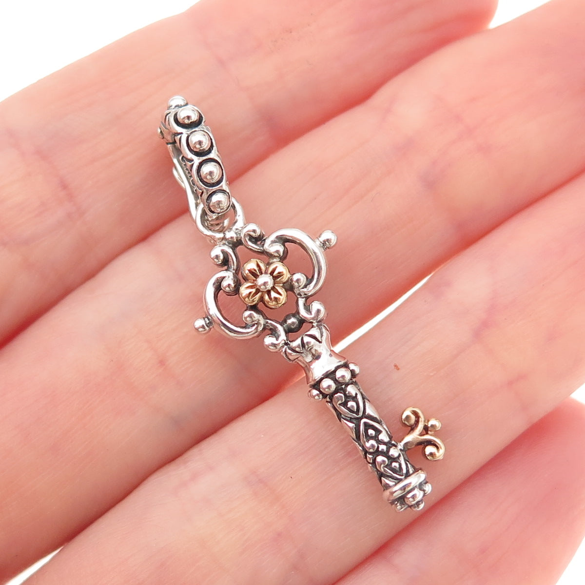 Barbara Bixby 925 Sterling Silver 18K Gold Floral Key Charm Pendant