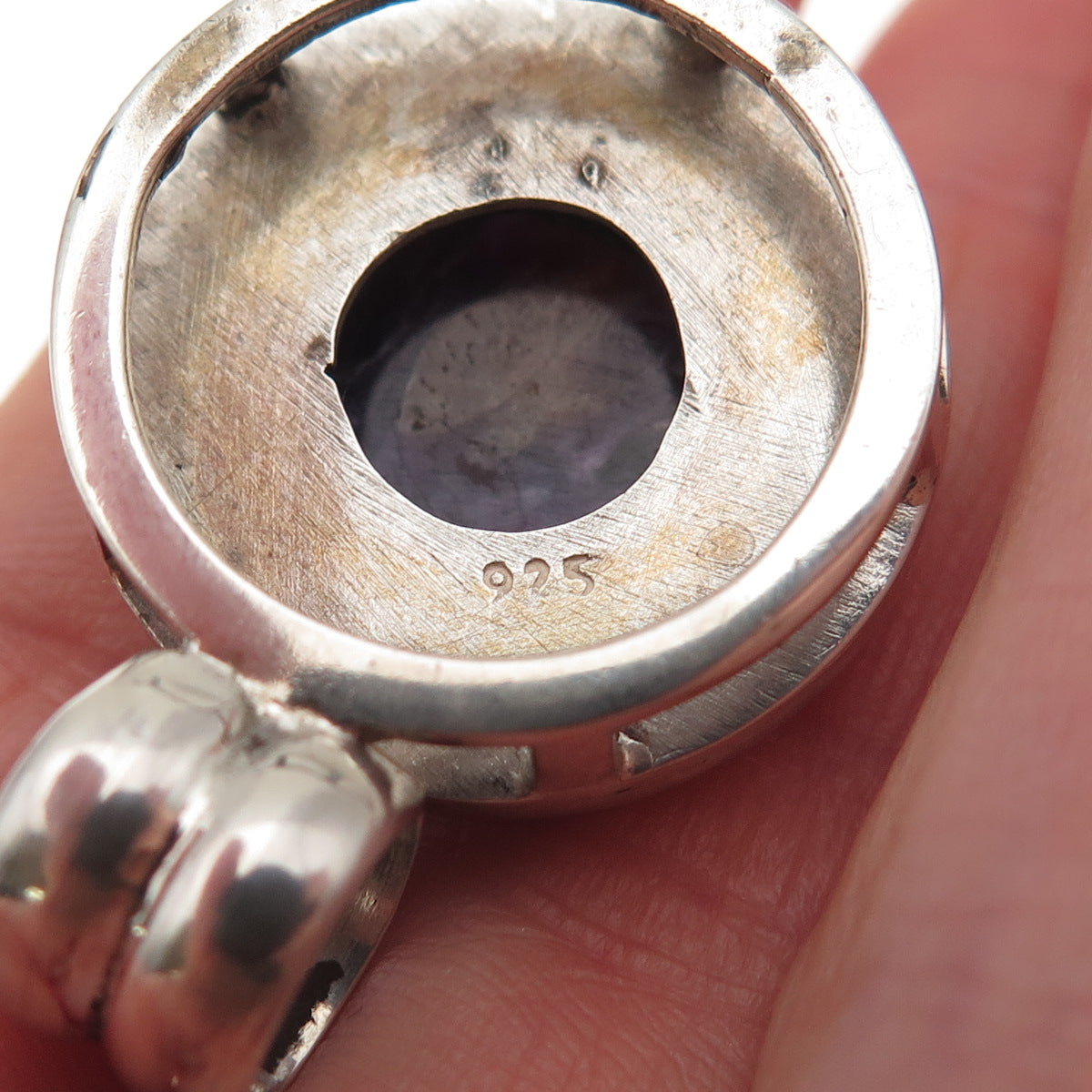 925 Sterling Silver Vintage Real Charoite Modernist Oxidized Charm Pendant