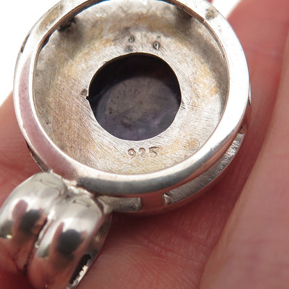 925 Sterling Silver Vintage Real Charoite Modernist Oxidized Charm Pendant