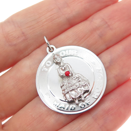 M&M MARK MERCY Sterling Silver Vintage Real Coral To Our Made Of Honor Pendant