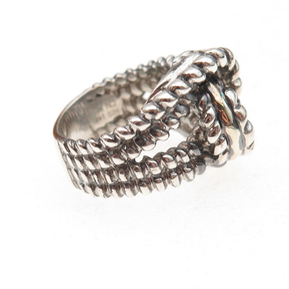 925 Sterling Silver 14K Gold Vintage Interlocked Knot Oxidized Ring Size 7.5