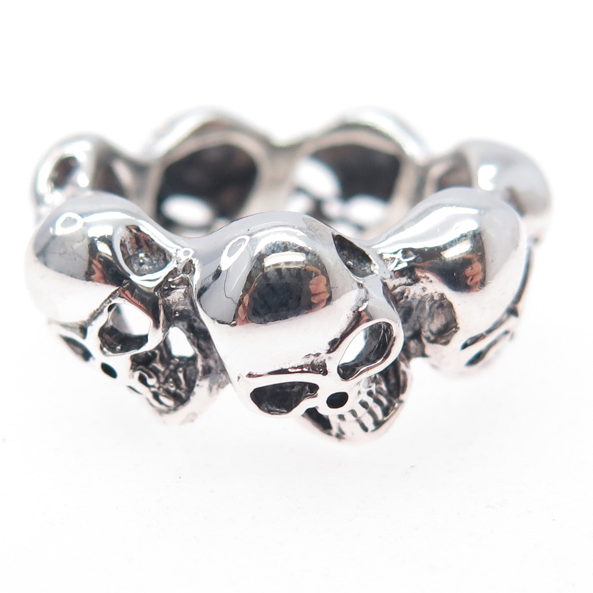 925 Sterling Silver Vintage Skull All Around Biker Ring Size 8.25
