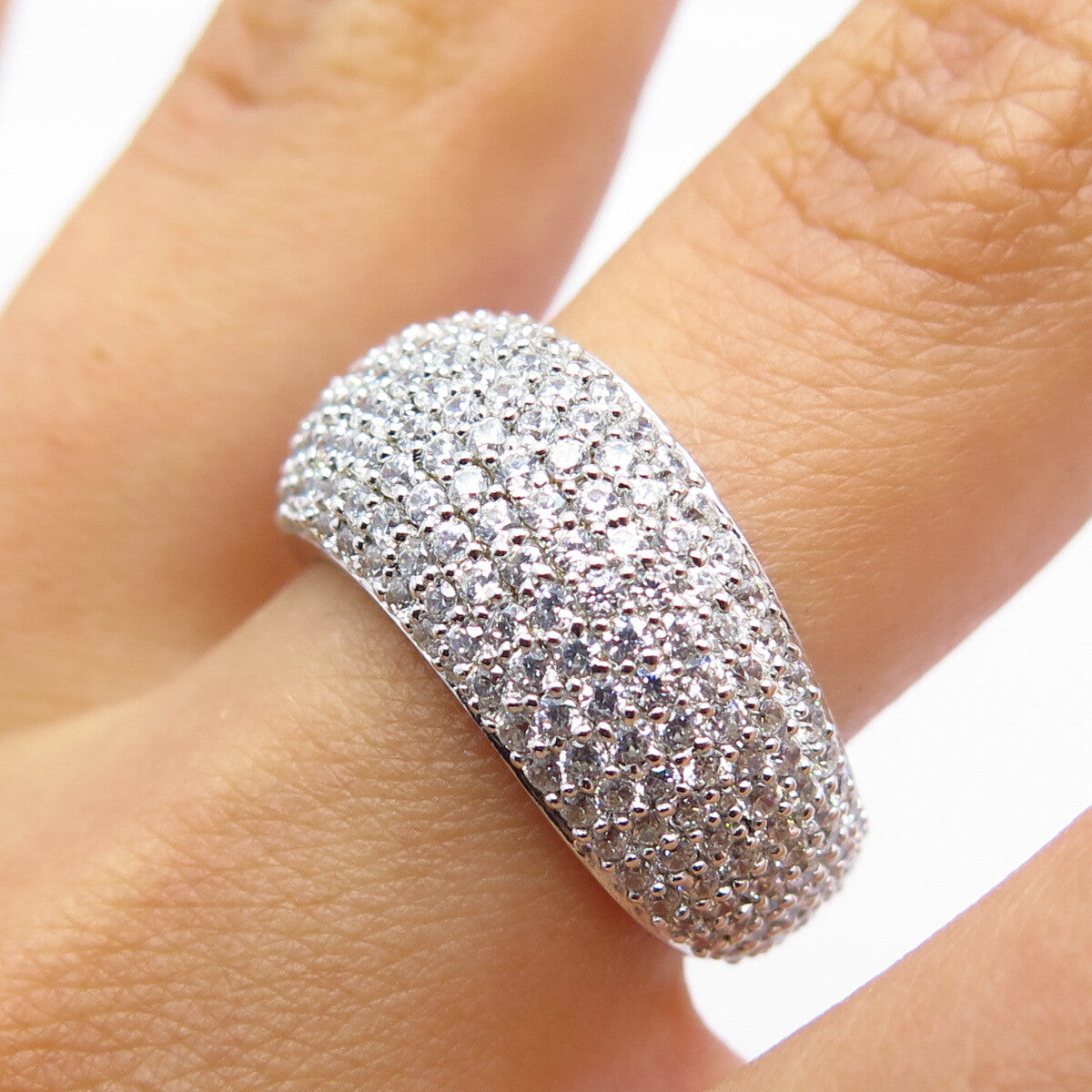 925 Sterling Silver C Z Wide Domed Ring Size 6.25