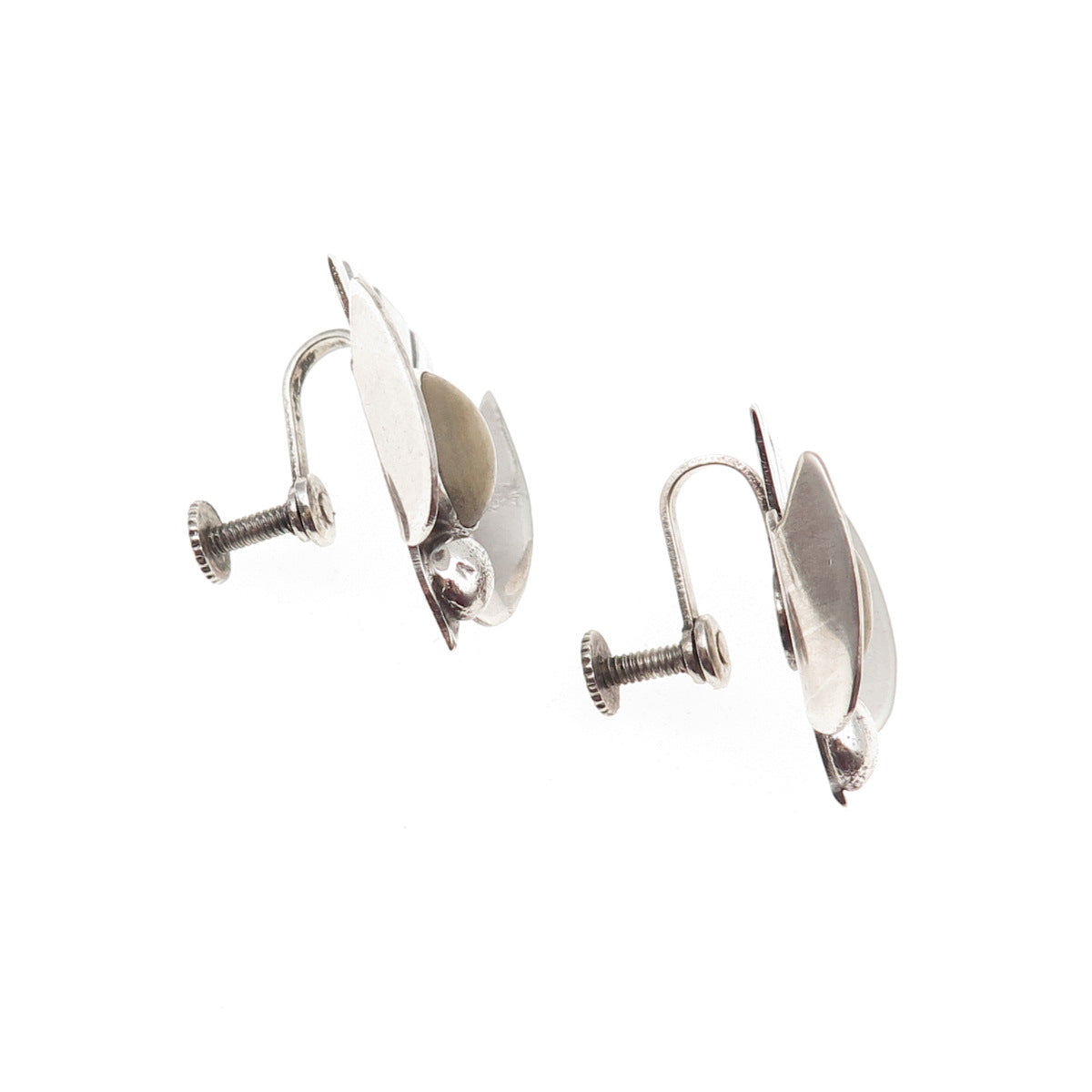 925 Sterling Silver Vintage Mexico Real Jasper Holy Spirit Screw Back Earrings