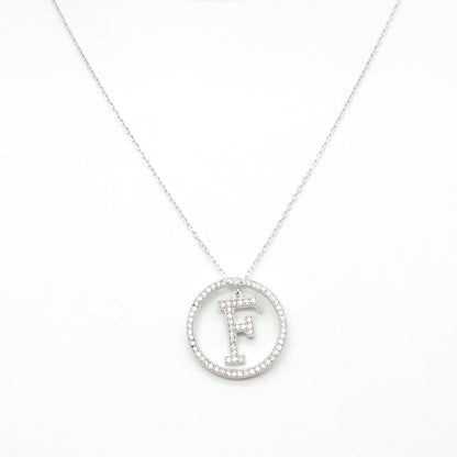 925 Sterling Silver Round-Cut C Z Letter "F" Initial Cable Chain Necklace 16-18"