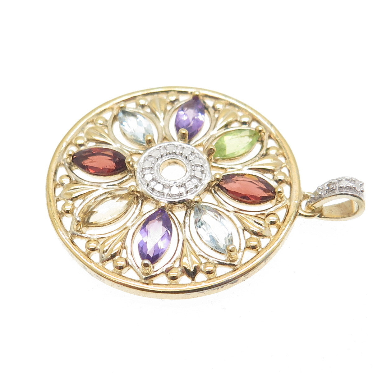 ROSS SIMONS Sterling Silver Gold Plated Real Diamond Accent Multi-Gem Pendant
