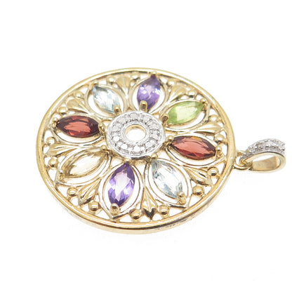 ROSS SIMONS Sterling Silver Gold Plated Real Diamond Accent Multi-Gem Pendant