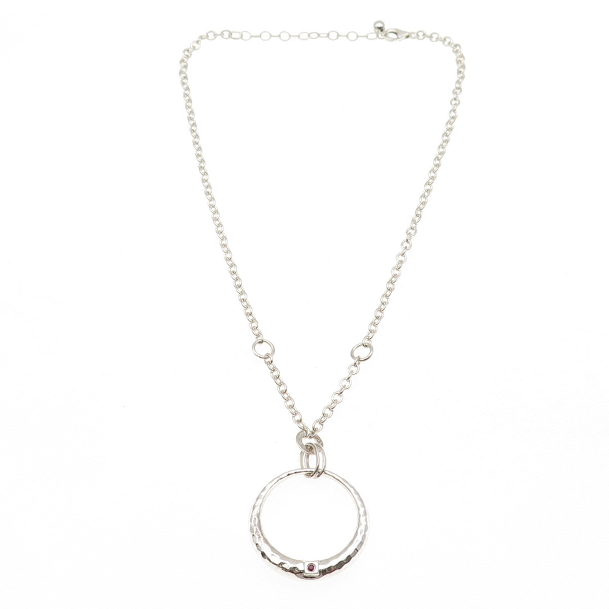 Elle 925 Sterling Silver Vintage Real Ruby Crescent Cable Chain Necklace 16-18"