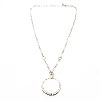 Elle 925 Sterling Silver Vintage Real Ruby Crescent Cable Chain Necklace 16-18"