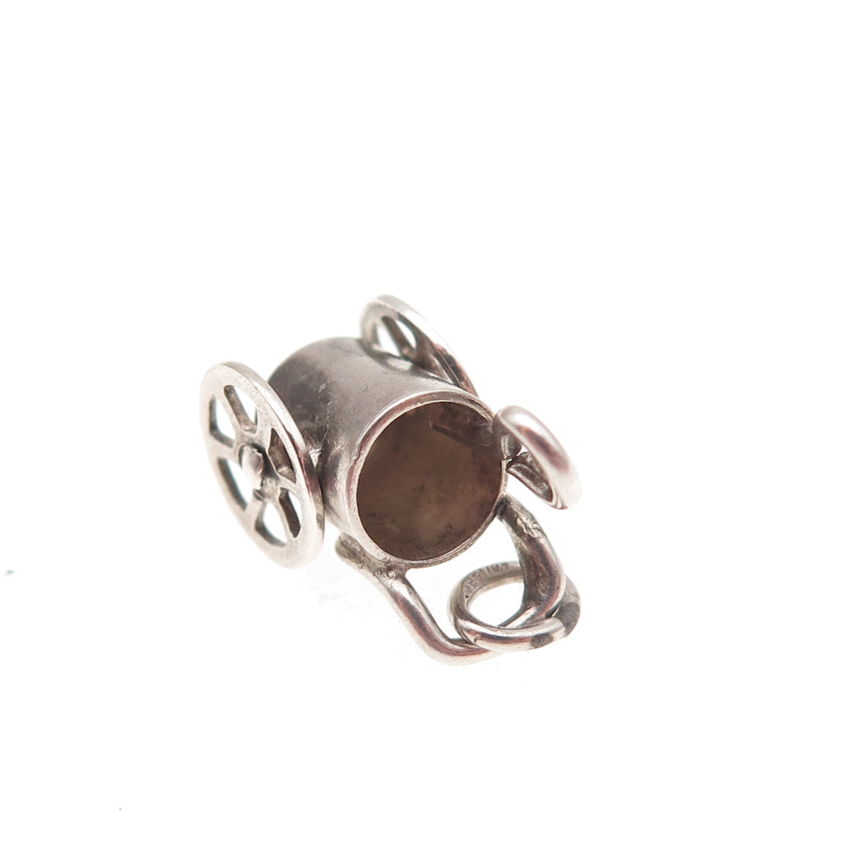 925 Sterling Silver Antique Art Deco Movable Garden Cart Basket 3D Mini Pendant