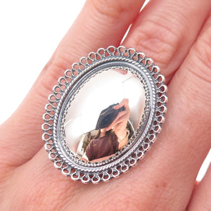 Beau Sterling Silver Antique Art Deco Filigree Oxidized Adjustable Ring Size 6