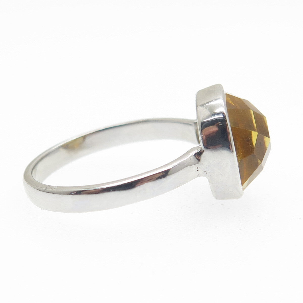DSMK 925 Sterling Silver Checkered Citrine Gemstone Minimalist Ring Size 7.25