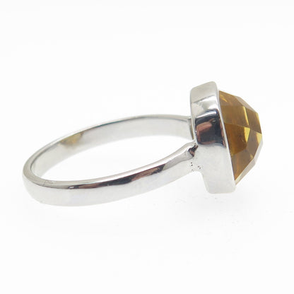 DSMK 925 Sterling Silver Checkered Citrine Gemstone Minimalist Ring Size 7.25