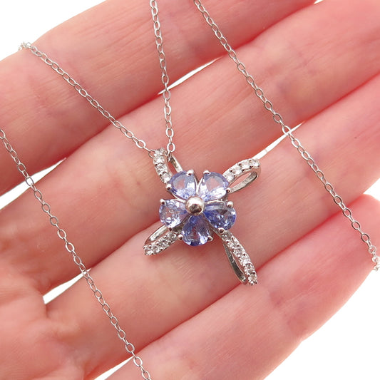 Chuck Clemency 925 Sterling Silver Real Tanzanite White Topaz Cross Necklace 20"