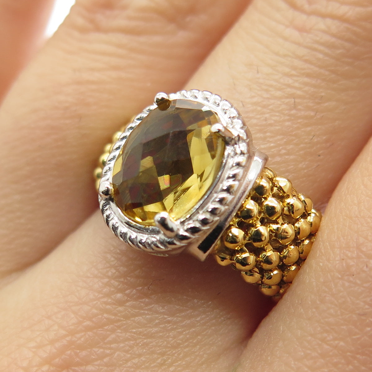 925 Sterling Silver 1/10 14K Gold Filled Italy Citrine Popcorn Ring Size 7.25