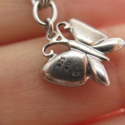925 Sterling Silver Vintage Butterfly Charm Cable Link Bracelet 7"