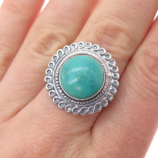 Old Pawn 925 Sterling Silver Vintage Kingman Turquoise Oxidized Ring Size 7.25