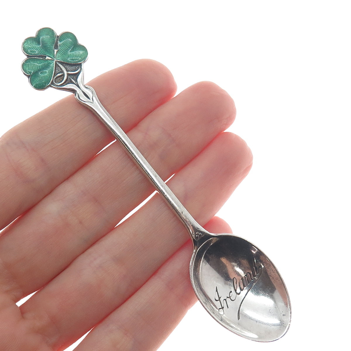 TURNER & SIMPSON 925 Sterling Vintage 1958 Birmingham Enamel Clover Coffee Spoon