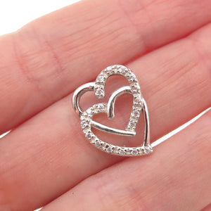 925 Sterling Silver Round-Cut C Z Heart Mini Slide Charm Pendant