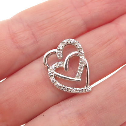 925 Sterling Silver Round-Cut C Z Heart Mini Slide Charm Pendant