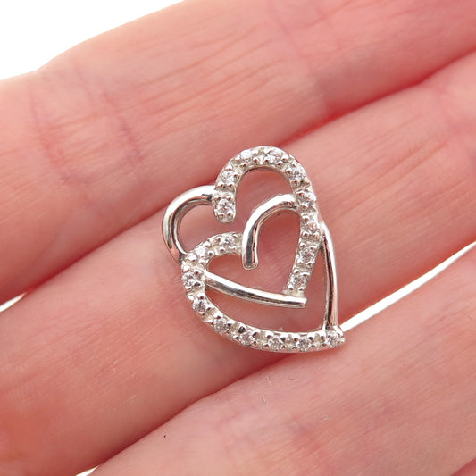 925 Sterling Silver Round-Cut C Z Heart Mini Slide Charm Pendant