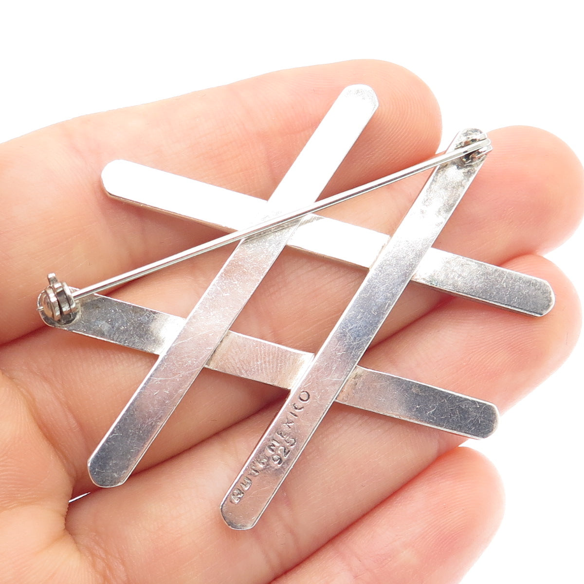 RUTH 925 Sterling Silver Vintage Mexico Crisscross Pin Brooch