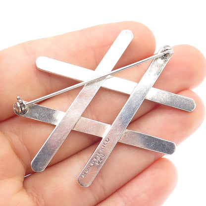 RUTH 925 Sterling Silver Vintage Mexico Crisscross Pin Brooch